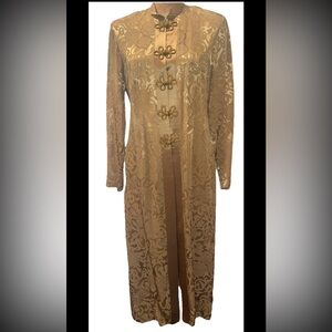 R&M Richards By Karen Kwong Vintage Maxi Duster Jacket Gold Mandarin Collar 12